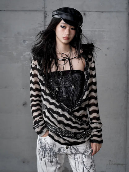 Two-Piece Set Striped Knit Top【s0000013953】