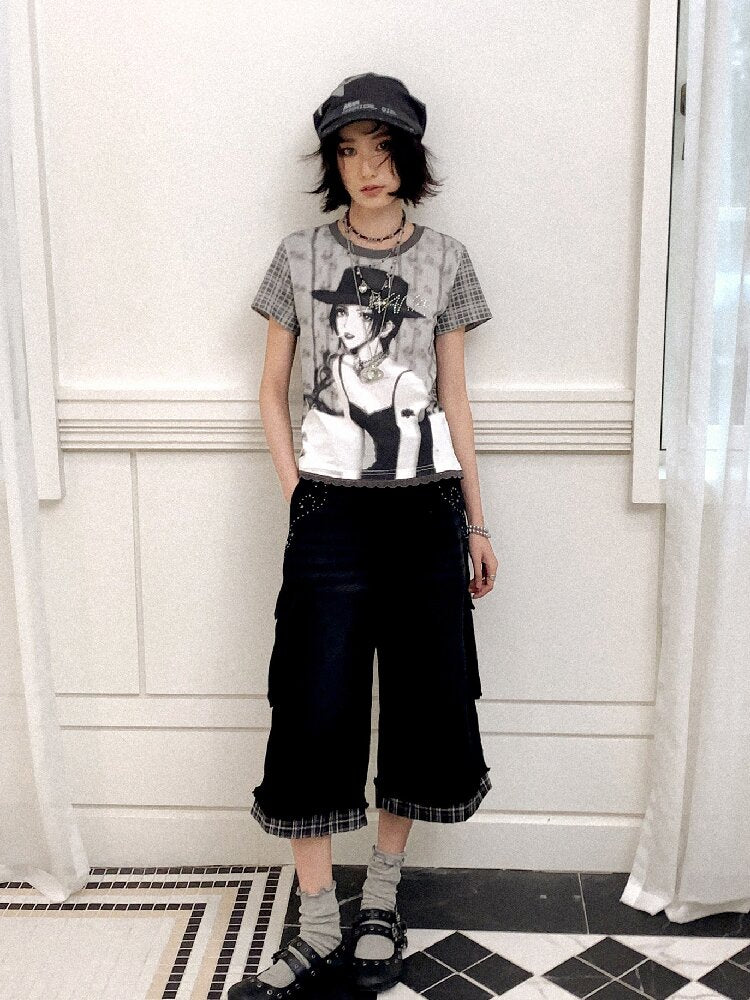 Spliced Plaid Diamond Wide Jeans【s0000016659】