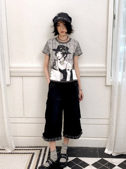 Spliced Plaid Diamond Wide Jeans【s0000016659】