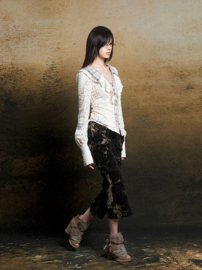 Ruffle Double Layer Collar Slim Shirt【s0000011814】