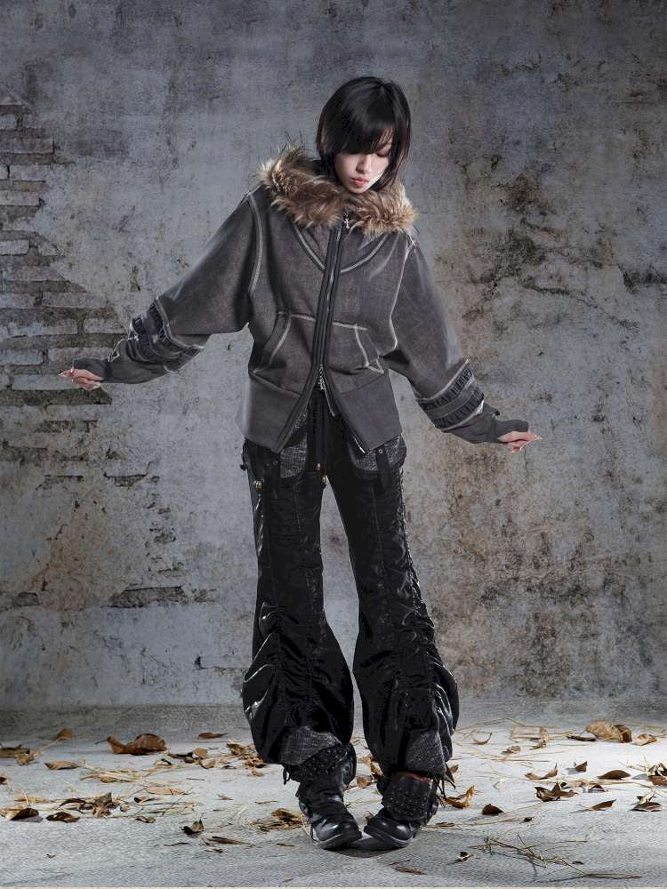 Lantern Sleeve Hooded Sweatshirt Jacket【s0000014493】