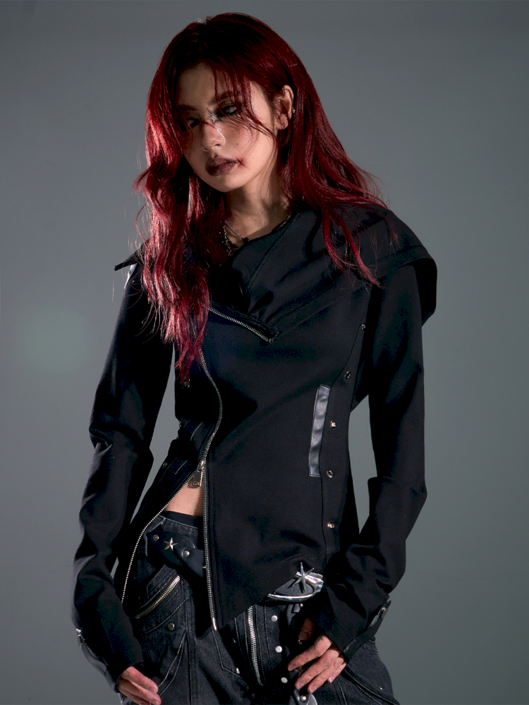 Asymmetric Slim-Fit Zipper Knit Cardigan【s0000013916】