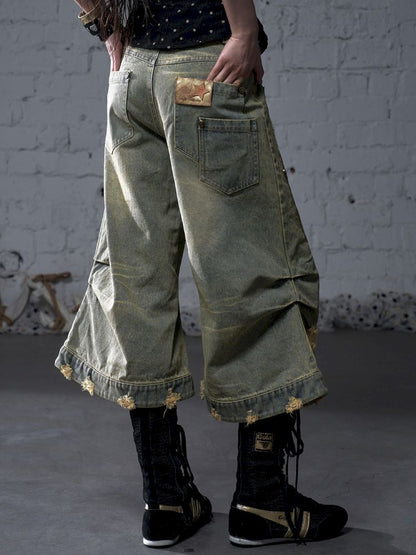 Wide-leg denim cropped pants【s0000012800】