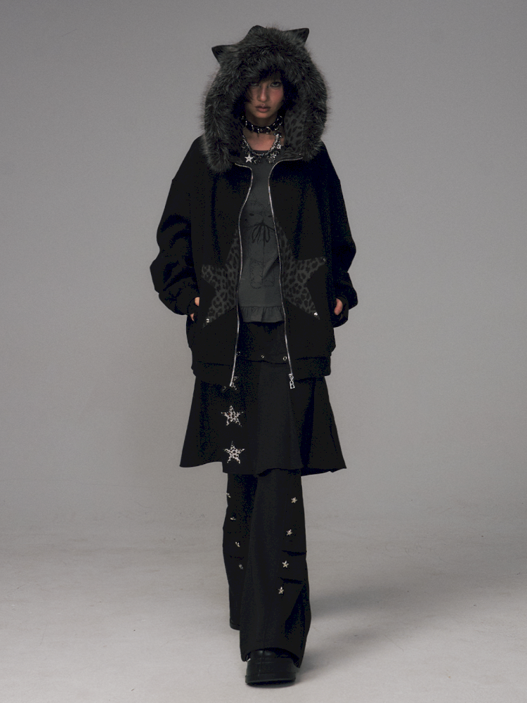 Cat Ears Leopard Print Fleece Hooded Jacket【s0000014708】