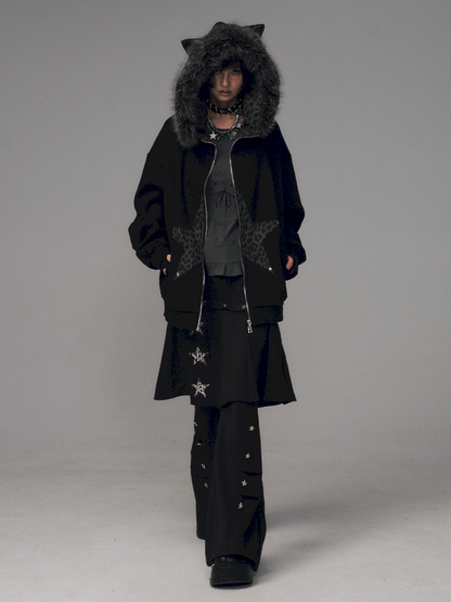 Cat Ears Leopard Print Fleece Hooded Jacket【s0000014708】