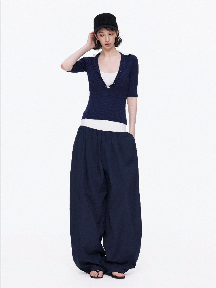 Lyocell Contrast Knitted Top【s0000015923】