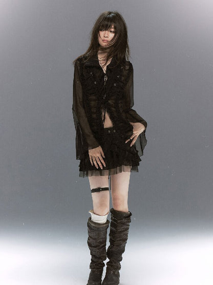 Sheer Chiffon Patchwork Lace Shirt【s0000017500】