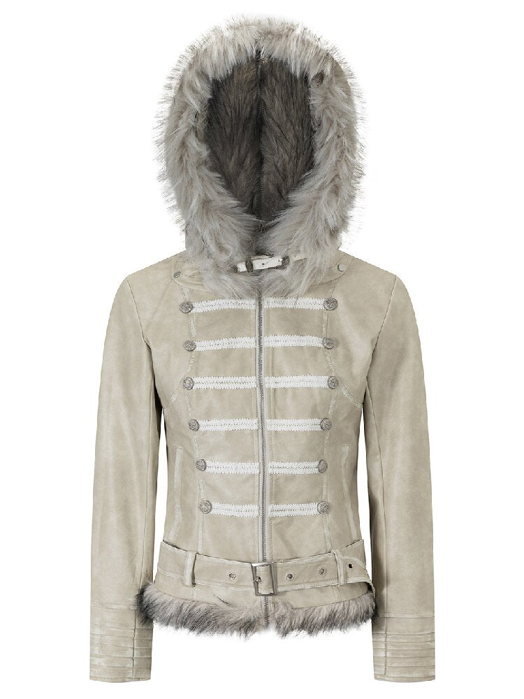 Napoleon Hooded Wool Collar Leather Coat【s0000019239】