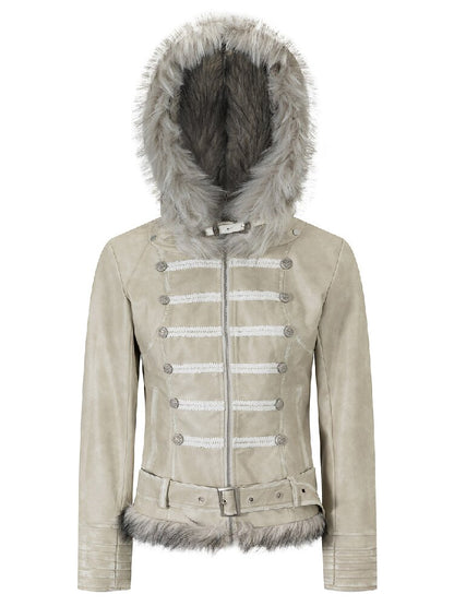 Napoleon Hooded Wool Collar Leather Coat【s0000019239】