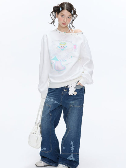 White Star Bead Shoulder Sweatshirt【s0000016384】