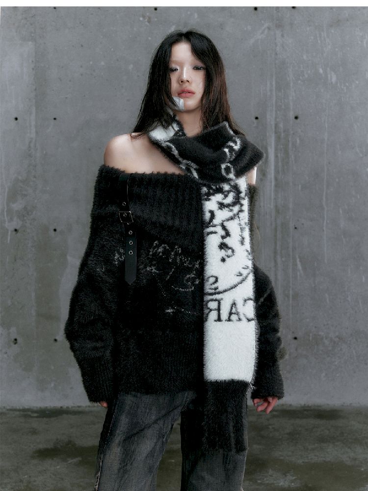 JACQUARD PUNK LAPEL FAUX MINK SWEATER [S0000010392]