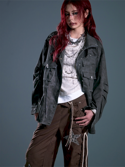 Casual Pocket Drawstring Loose Jacket【s0000013688