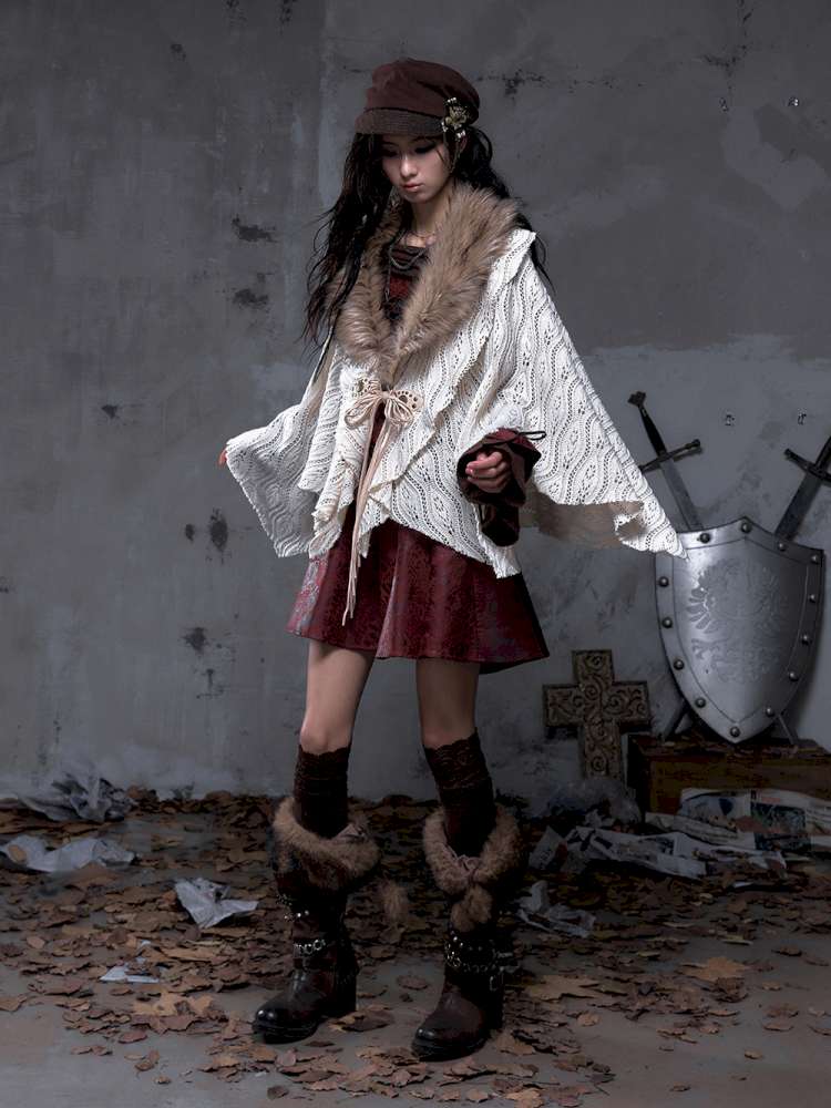 Knit Fur Collar Shawl Cape【s0000014659】