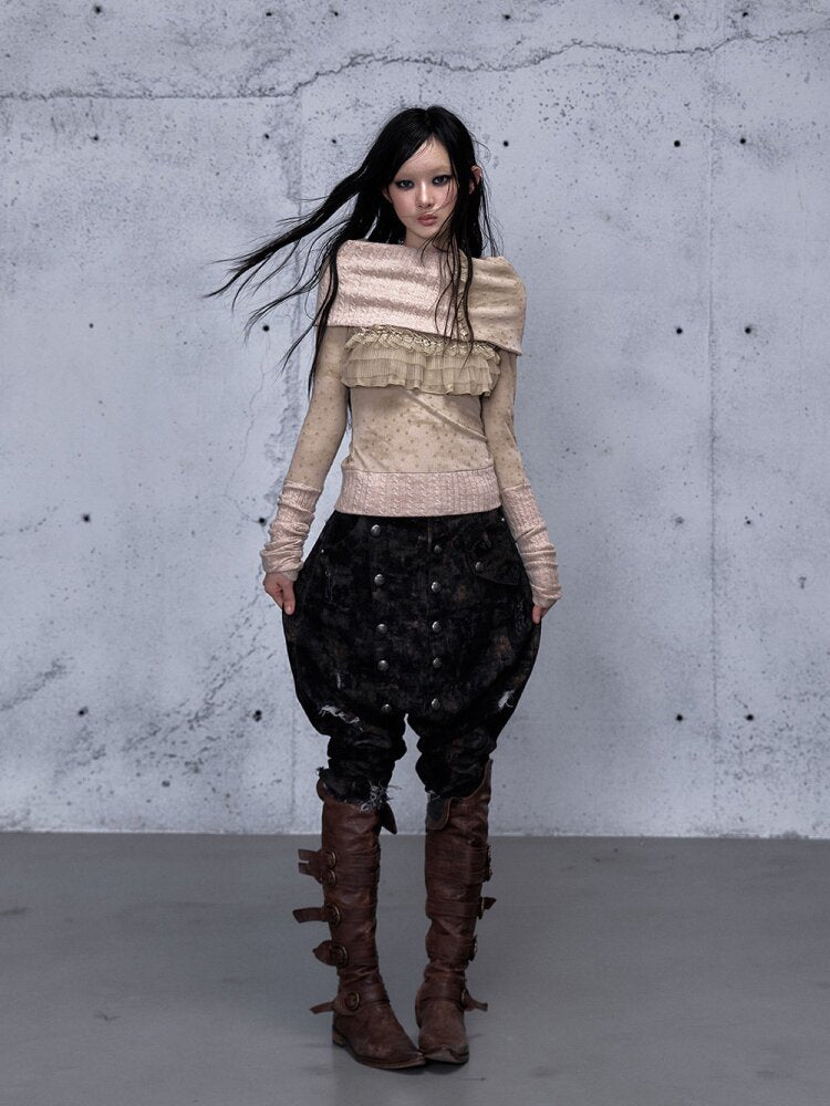 Washed Ripped Denim Harem Pants【s0000015549】