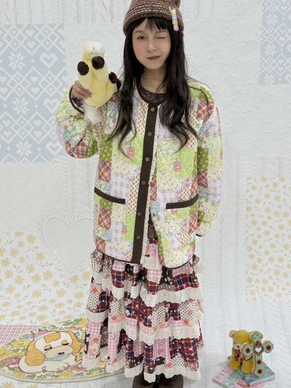 Quilted Print Blocked Padded Jacket【s0000015037】