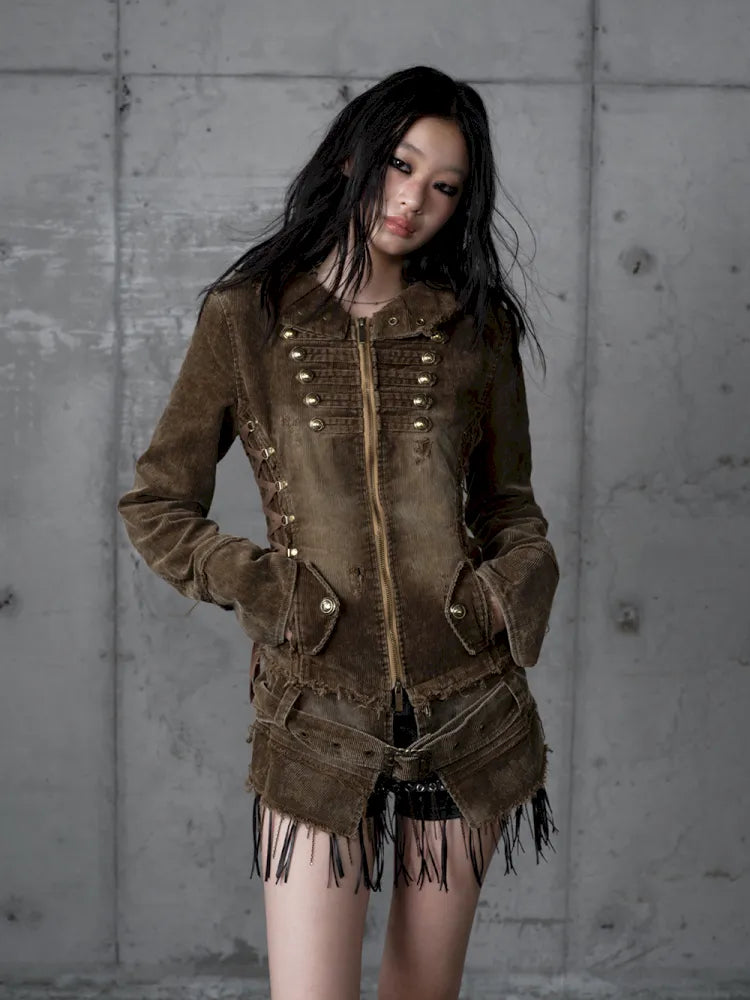 Corduroy Detachable Slim-Fit Hooded Jacket【s0000013952】