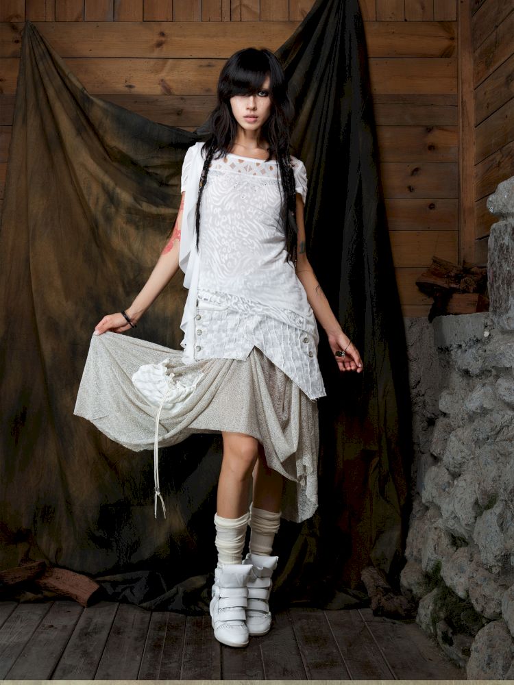 Patchwork Versatile Mesh Asymmetric Skirt【s0000013898】