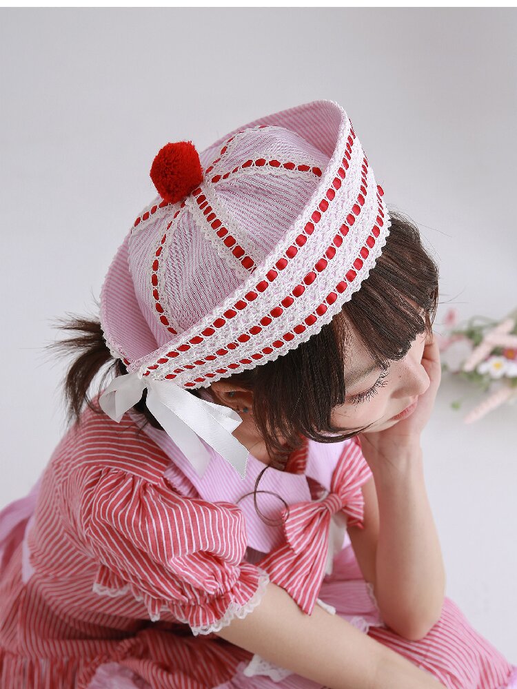 Pink Striped Navy Lolita Hat【s0000016557】