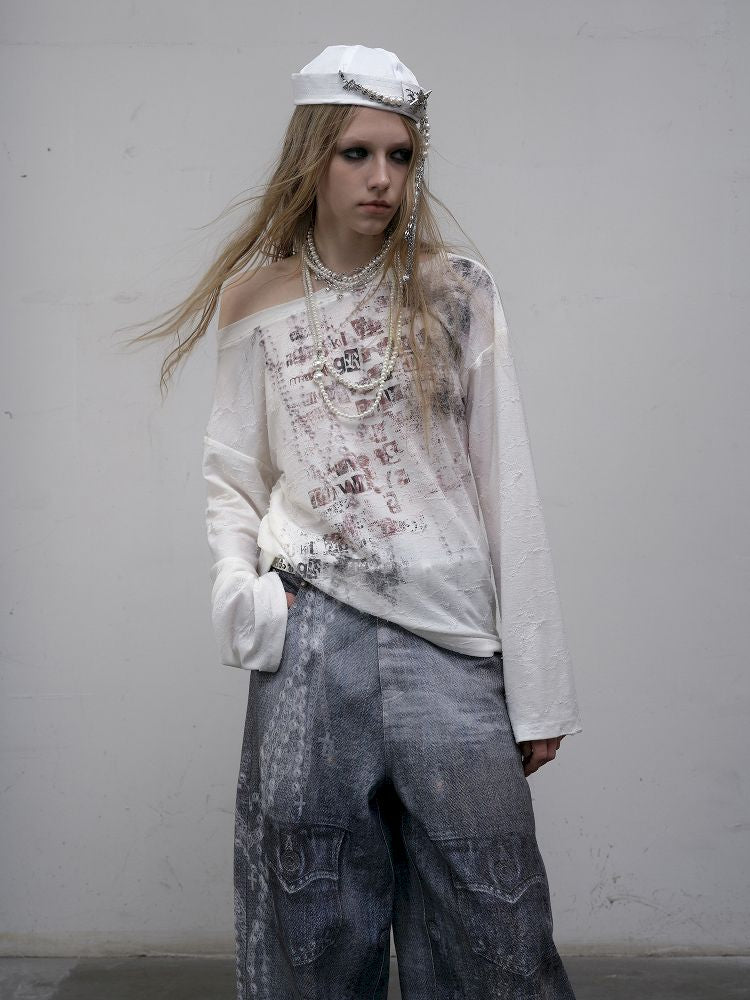 One-shoulder long-sleeved T-shirt【s0000012613】