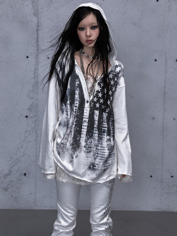 Lace Stitched Hooded T-Shirt【s0000015545】