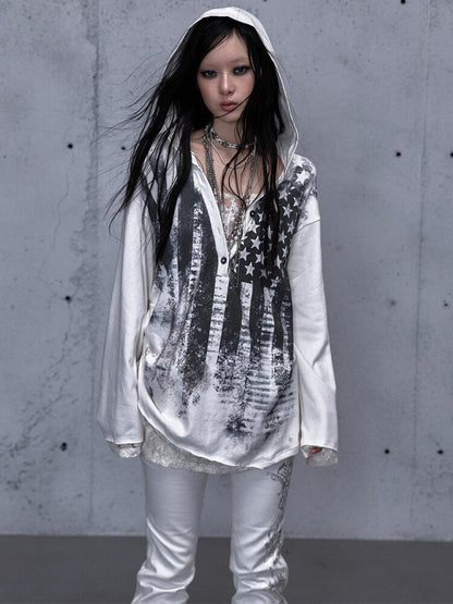 Lace Stitched Hooded T-Shirt【s0000015545】