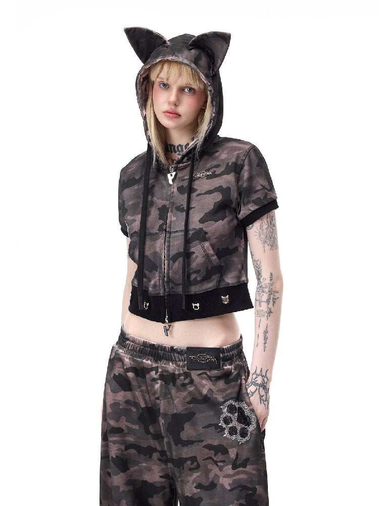 Cat Ear Rhinestone Camo Hoodie【s0000017721】