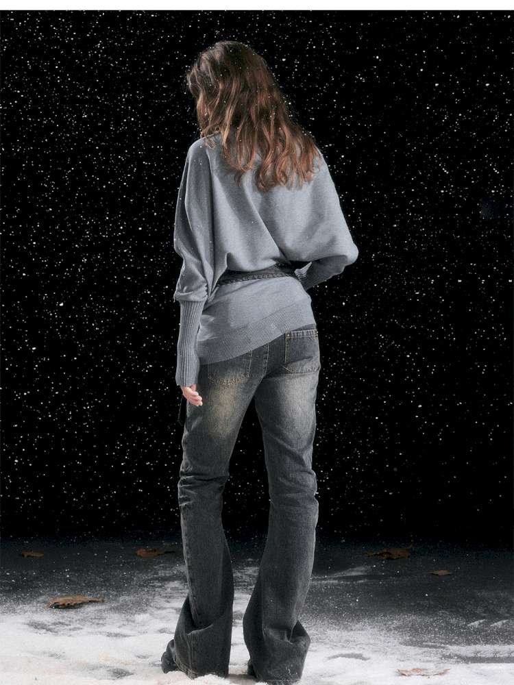 Graffiti Bat Sleeve Pleated Sweater【s0000014669】