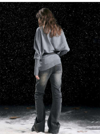 Graffiti Bat Sleeve Pleated Sweater【s0000014669】