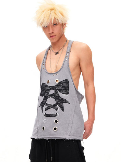 Lace Bow Rivet Distressed Vest【s0000016496】