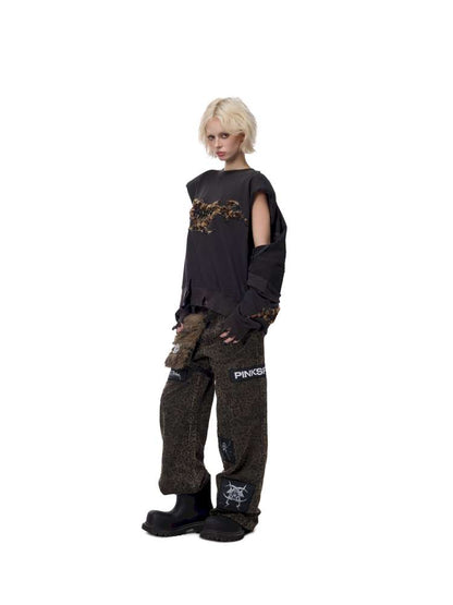 Black Meta Rock Patch Slacks【s0000015123】