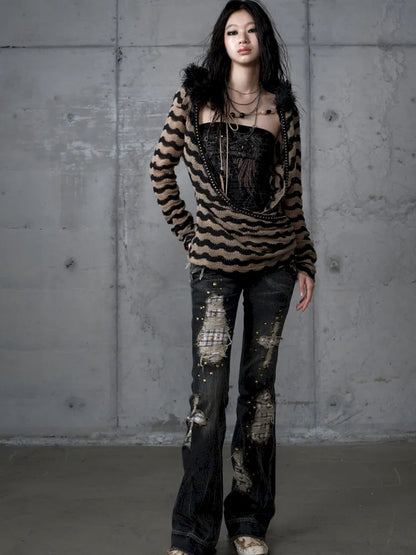 Distressed Straight-Leg Slim-Fit Jeans【s0000013946】