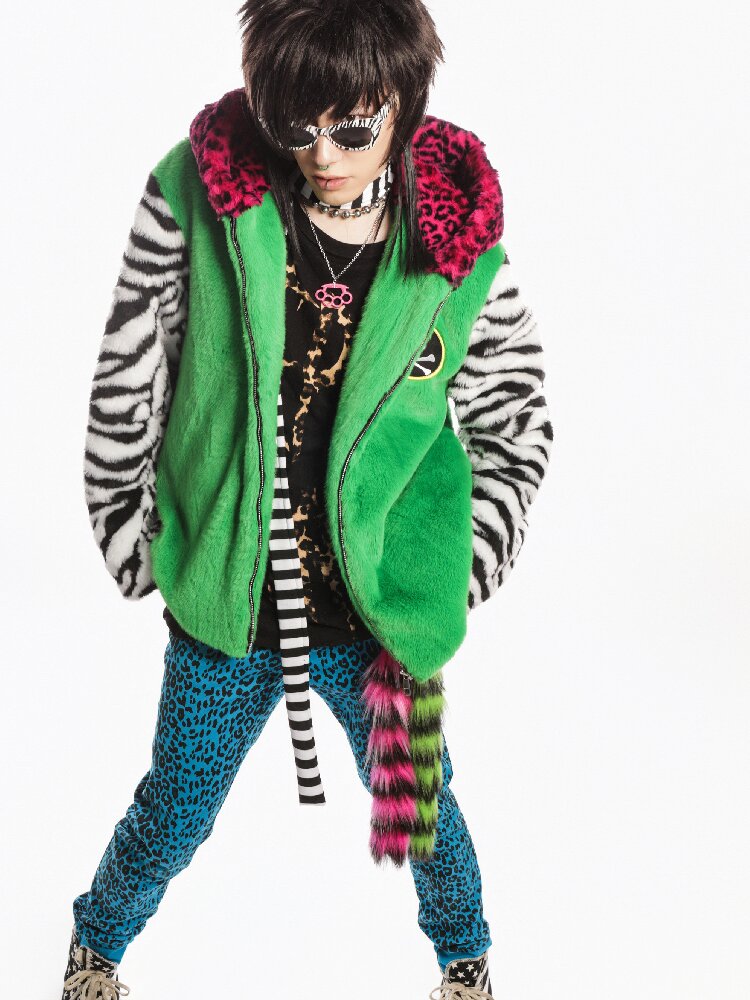 Neon Leopard Skull Patchwork Coat【s0000019279】