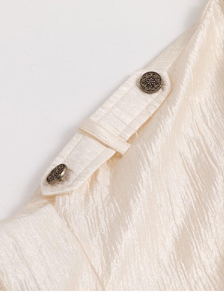 Patchwork Pearlescent Ruffled Stand Collar Shirt【s0000019242】