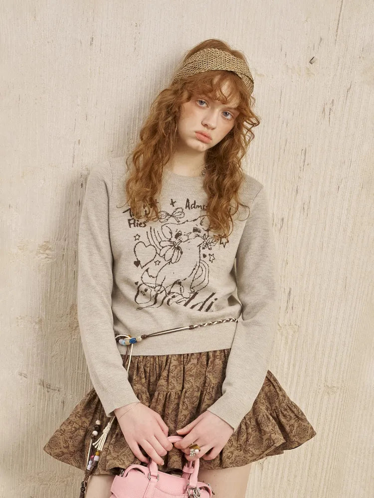Kitten Crewneck Oversized Sweater Knit Top【s0000014065】