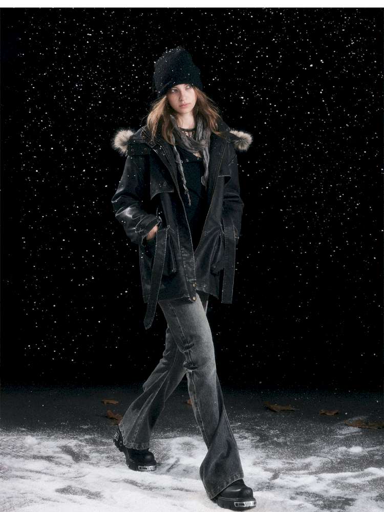 Heavy Industry Fur Collar Distressed Hooded Coat【s0000014671】