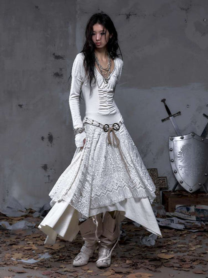 Lace Slimming Patchwork Knit Dress【s0000014467】