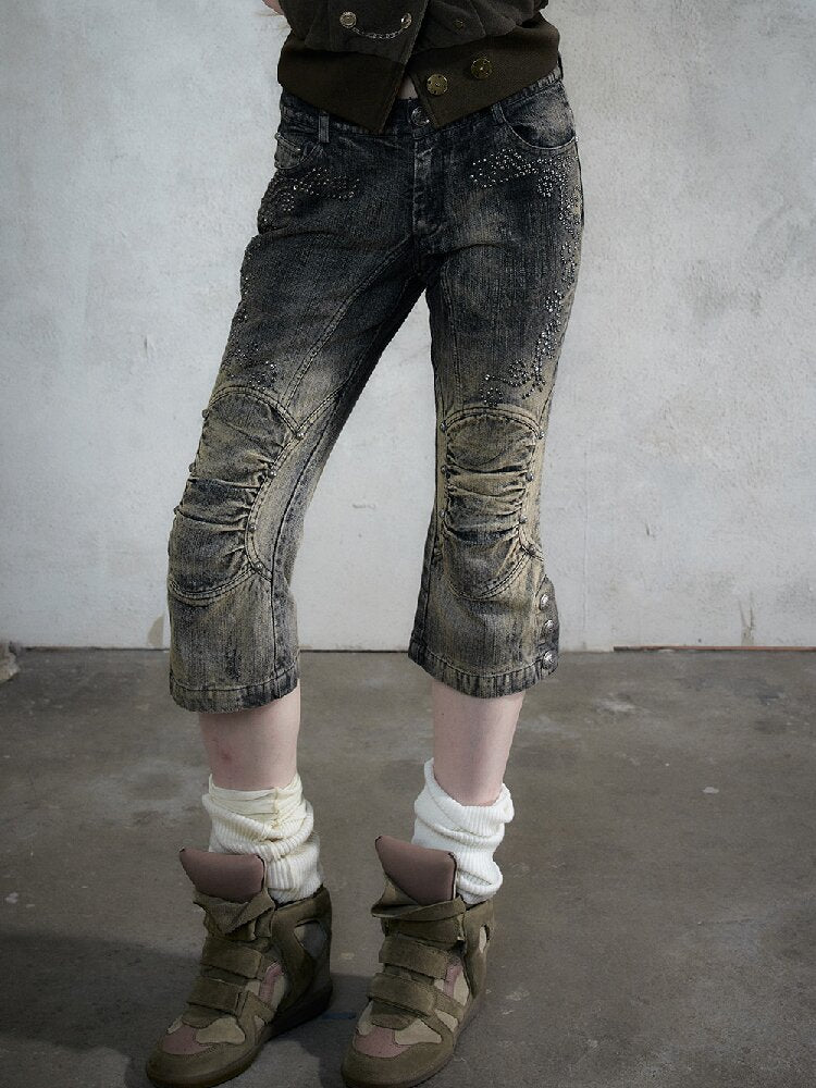 Rhinestone Three-Quarter Jeans【s0000017983】