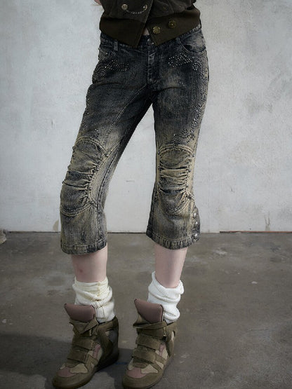 Rhinestone Three-Quarter Jeans【s0000017983】