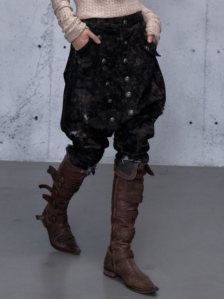 Washed Ripped Denim Harem Pants【s0000015549】