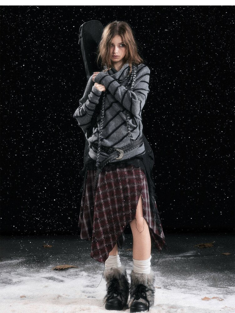 Twill Stripe Braided Wool Sweater【s0000015553】