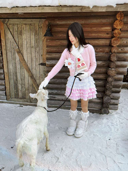 Strawberry Cake Jacquard Knit Scarf【s0000014943】