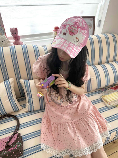 Bear Strawberry Lace Polka Dot Dress【s0000017508】