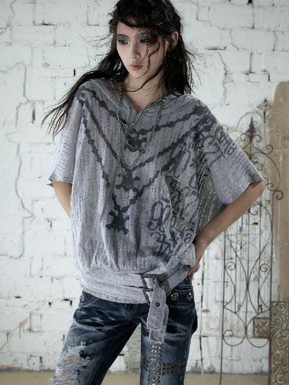 Ripped Knit Hooded Short Smock T Shirt【s0000016993】