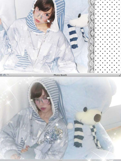 Ghost Horse Star Print Diagonal Zip Jacket【s0000014691】