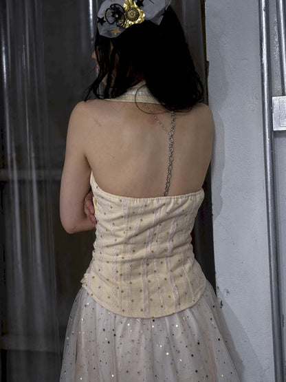 Slimming faux two-piece vest halter top【s0000012798】