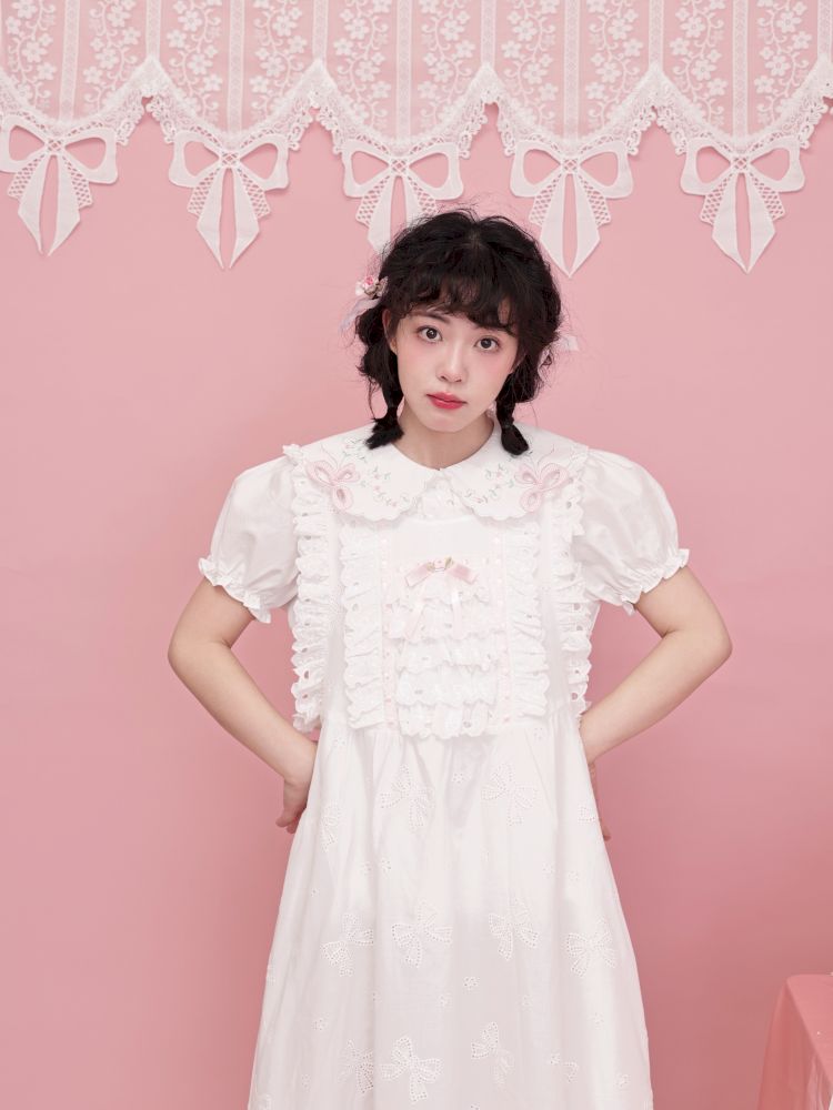 Doll collar puff sleeve lace shirt【s0000012852】