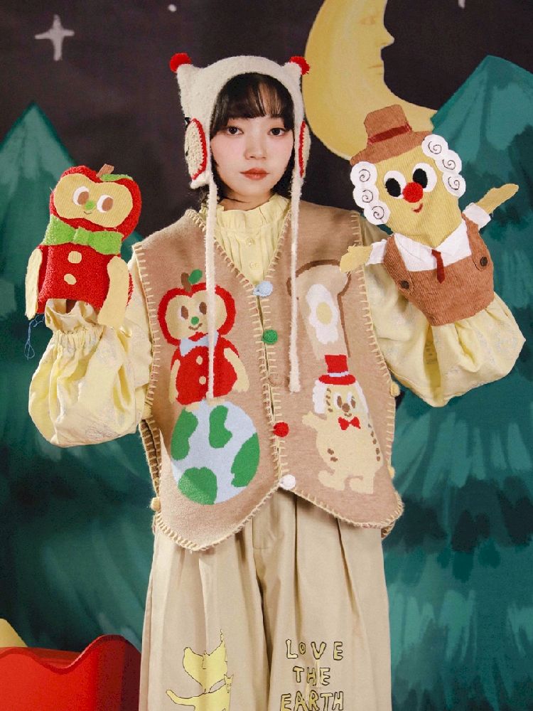 Apple Earth Toast Khaki Knit Vest【s0000005688】