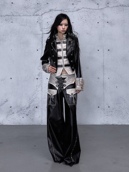 Fake Two Pieces Leather Trousers【s0000015542】