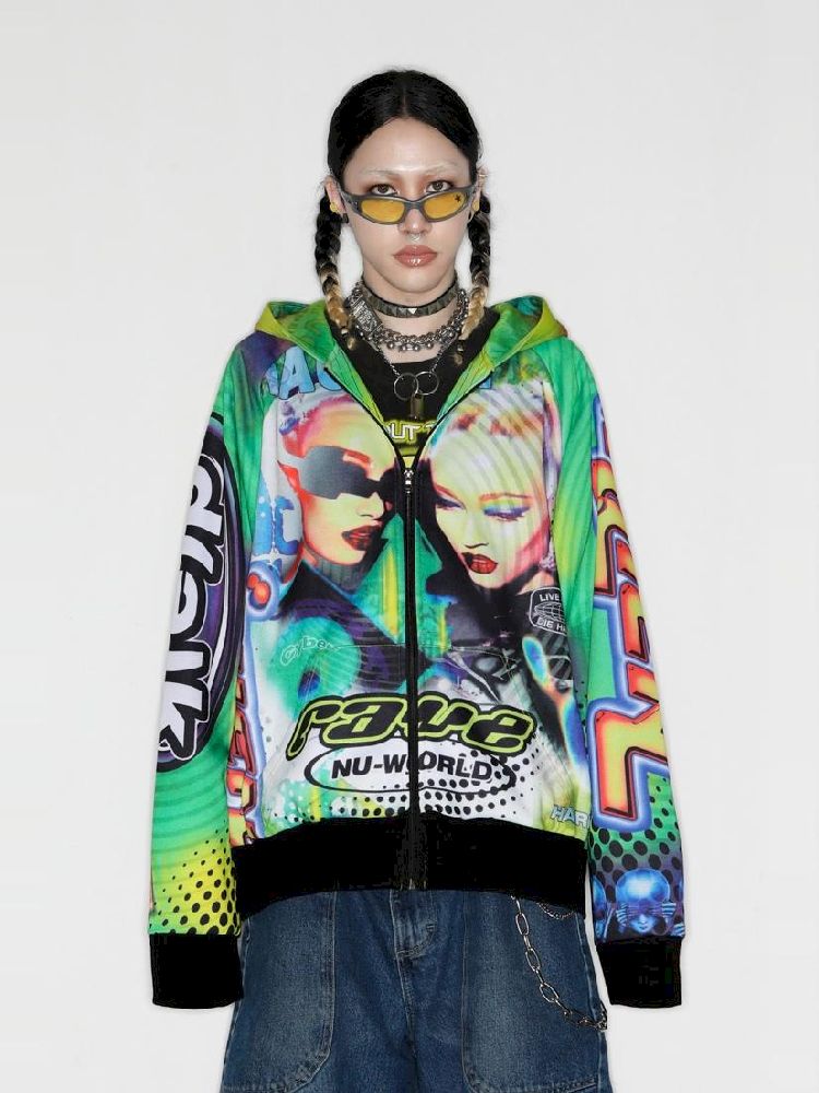 Retro Street Alien Loose Hooded Jacket [S0000010269]