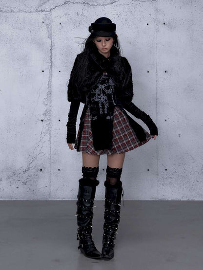 Vintage Baroque Velvet Check Dress【s0000014935】